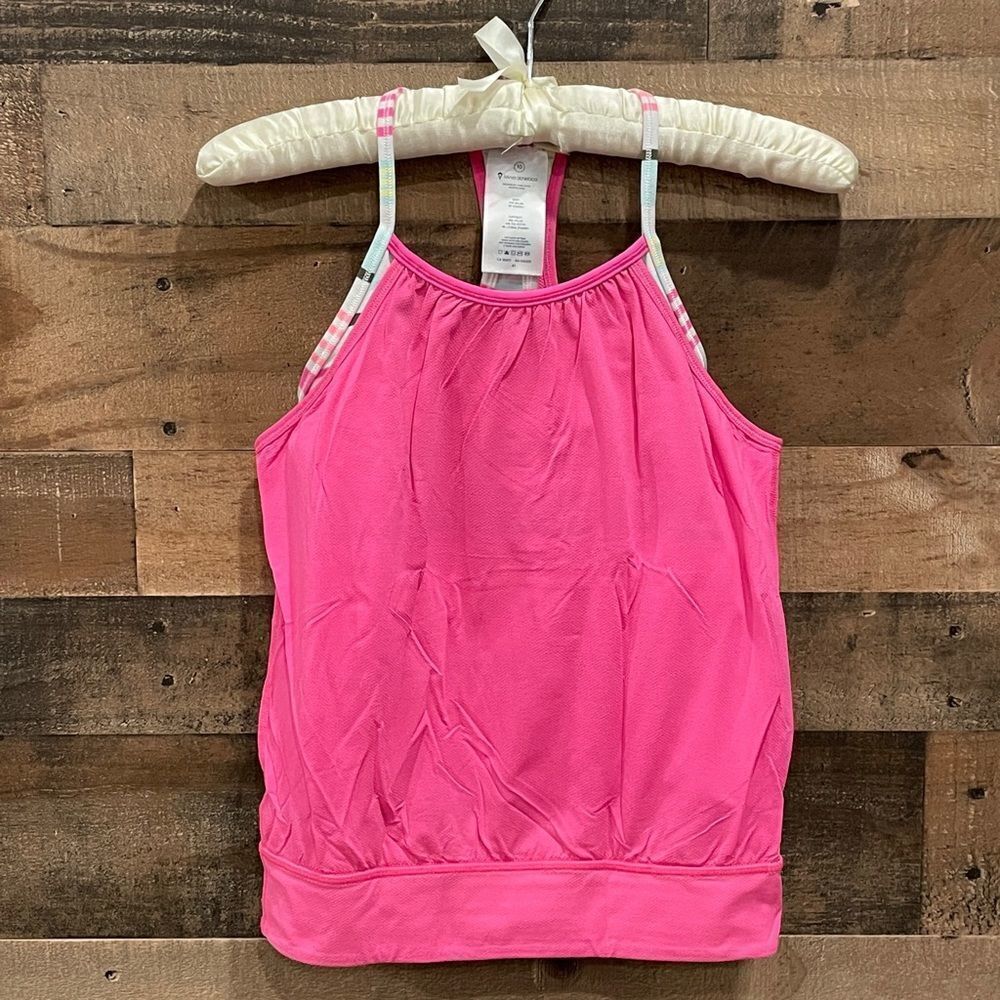 Ivivva Athletica Girls Racerback Double Dutch Tank Top In Pink Striped Lining 10